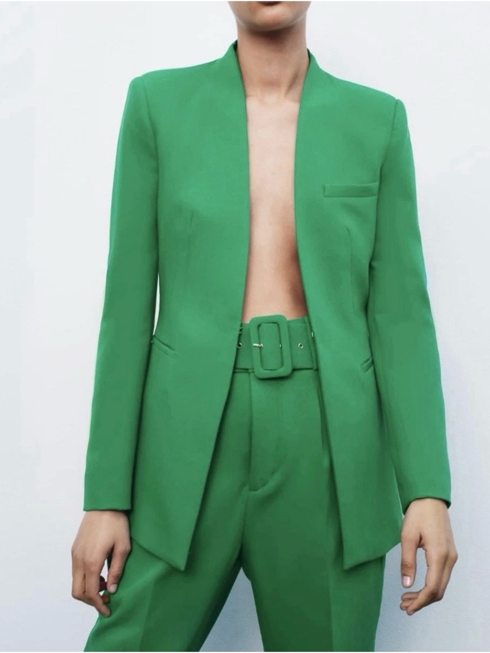 Zara Green Lapelless Fitted Blazer Size M MSRP $129